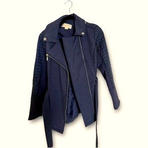 Michael Kors Trench Coat Jacket Women's S Navy Blue Wt Belt Fleece Lined Quilted